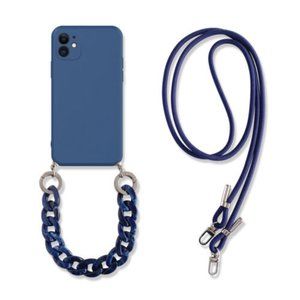 Slate Blue Crossbody / Strap Marble Chain iPhone Case 13 Pro Max